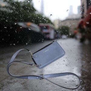 Bandolier Dusty Blue Leather Expanded Zip Cross Body Mini Bag